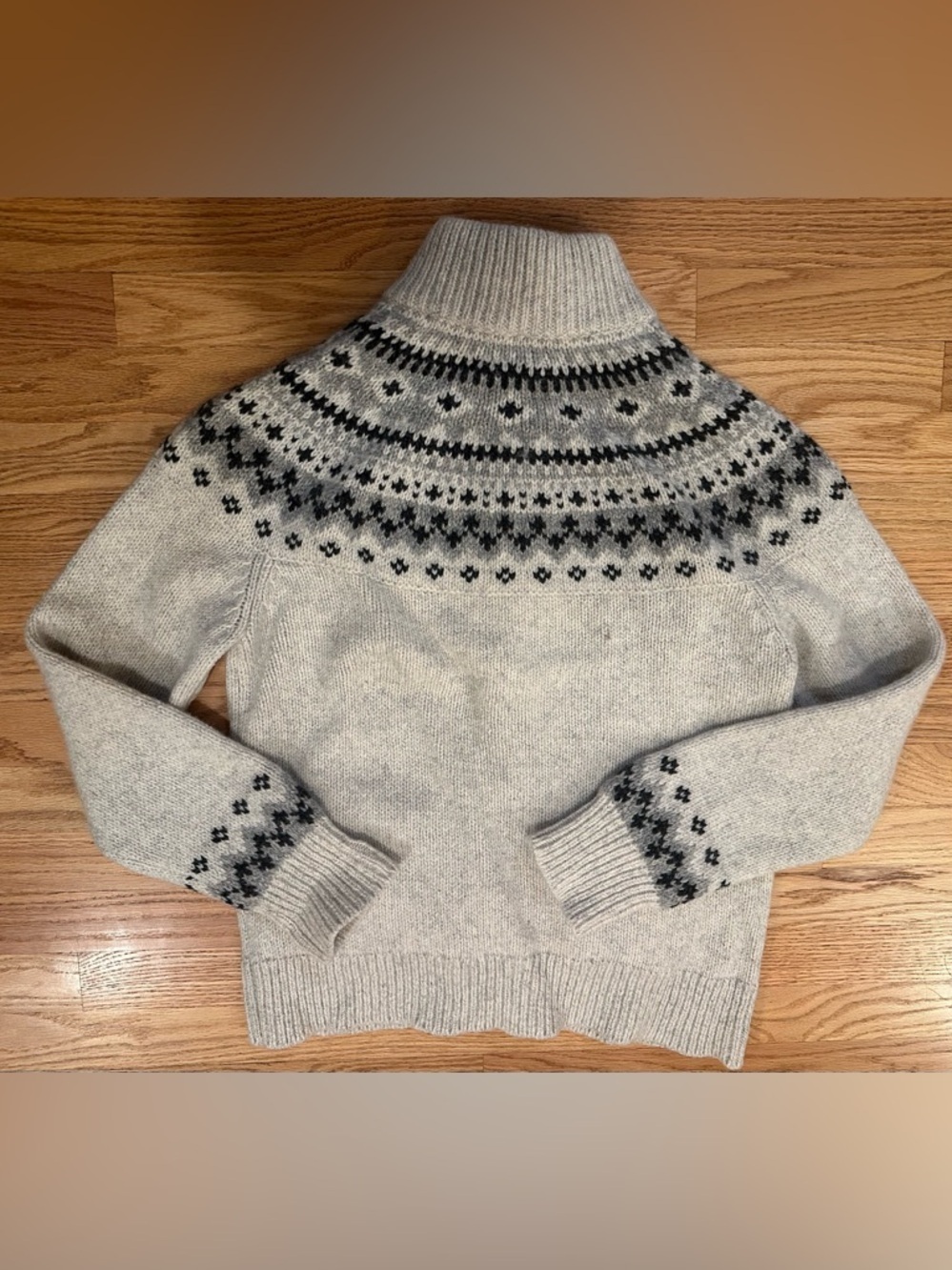 L.L.Bean 100% Lambswool Sweater Women’s Large Nordic Fair Isle Full Zip Jacket - Picture 2 of 11